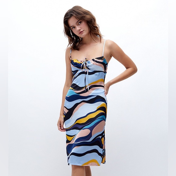 LA Hearts Tie Front Multi-Color Midi Dress | Medium - Picture 1 of 4